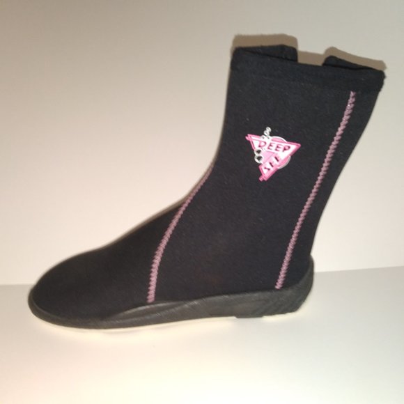 NWOB DEEP SEE Black w/Pink Accents Neoprene Diving Scuba Boots/Booties Sz 7 ANB - Picture 7 of 11